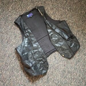 Vintage y2k Vance Leather Black Biker Leather Vest Jacket